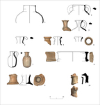  Pottery vessels and a figurine from the Iron Age IIC.
