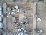 Pavers integrated into the plaster floor, looking south.